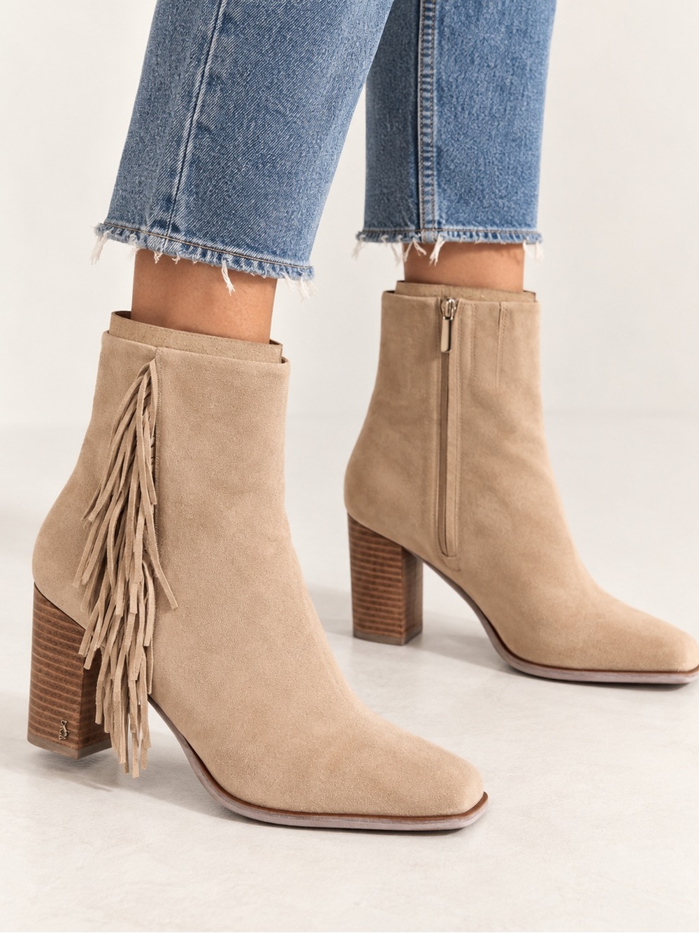 254. Sam Edelman Ona Sesame Suede Fringe Ankle Boots Size 10